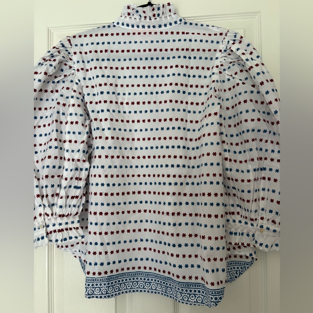 NWT Oliphant Ellis Blue Ruffle Front Blouse - Picture 10 of 10
